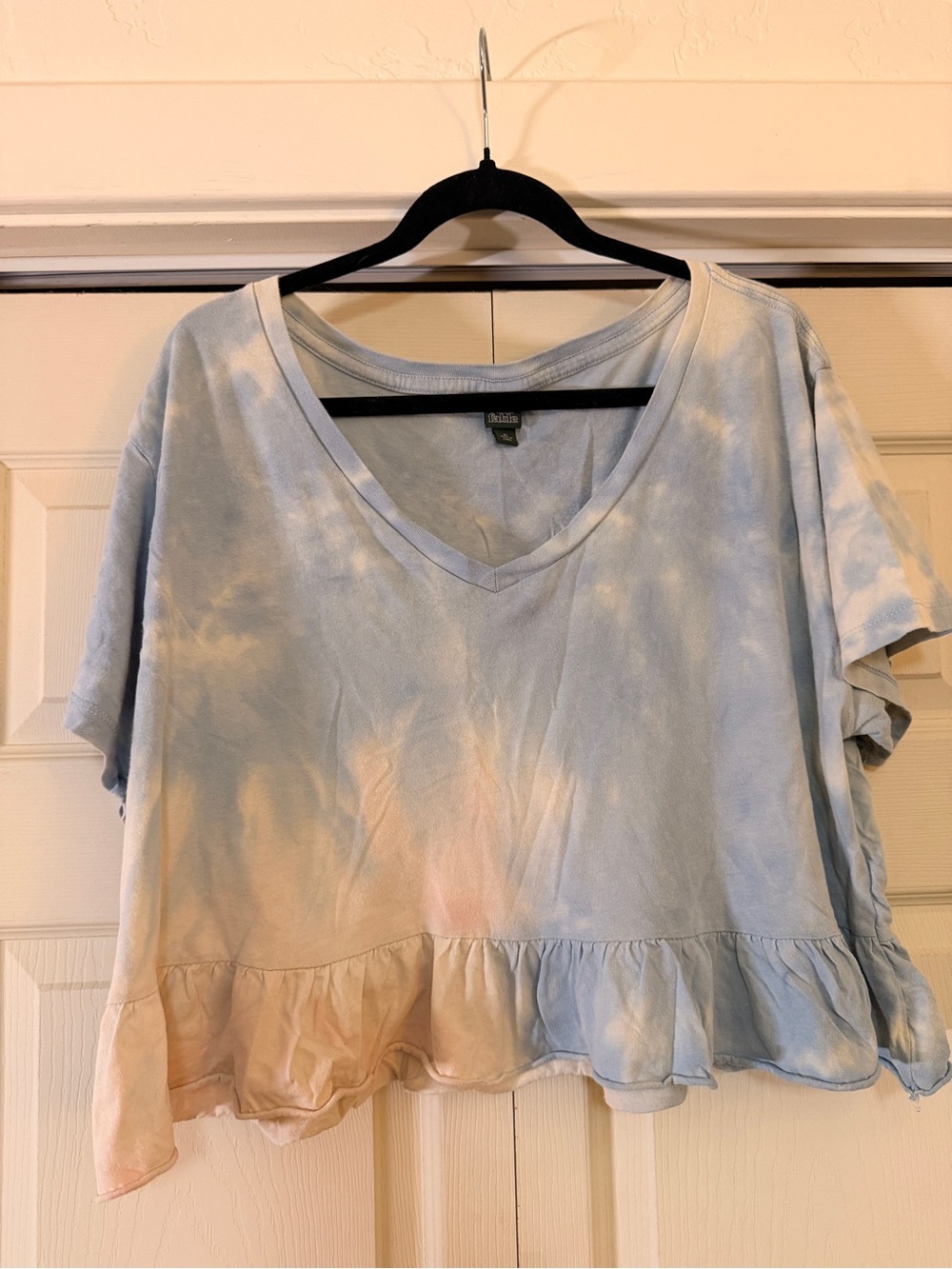 Wild Fable Tie-Dye V-Neck Ruffle Hem Top